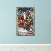 Toile Salutation de Noël Père Noël sur Sleigh (Insitu (Plancher de Bois))