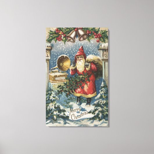 Toile Salutation de NoëlPère Noël et Joueur de disques (Recto)