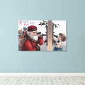 Toile Salutation de NoëlPère Noël et téléphone (Insitu (Plancher de Bois))