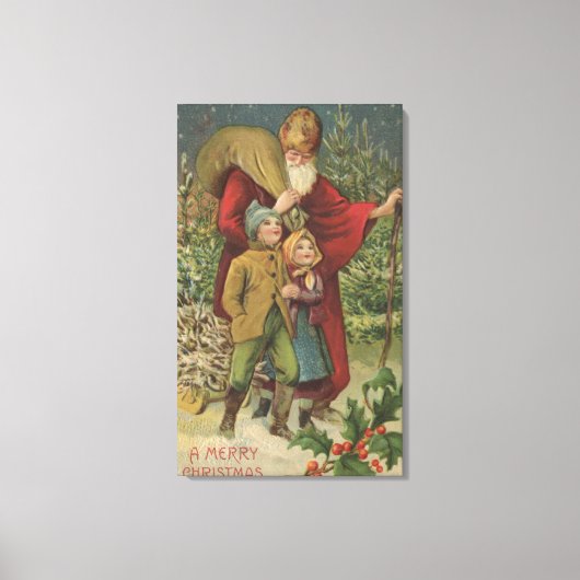 Toile Salutation de NoëlSanta Marcher avec les enfants (Recto)
