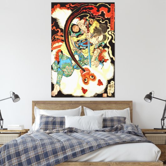 Toile Samouraï japonais combattant un singe (Insitu(Chambre))