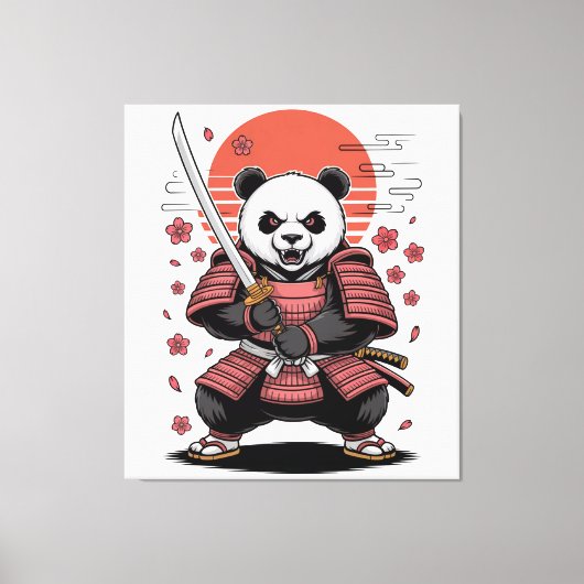 Toile Samurai Panda  Bear Stretched Canvas Print (Recto)