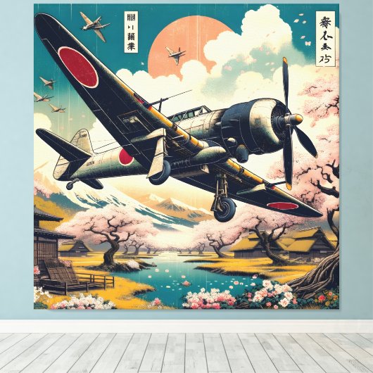 Toile Samurai Skies : Ukiyo-e Japan Zero Aircraft (Insitu (Plancher de Bois))