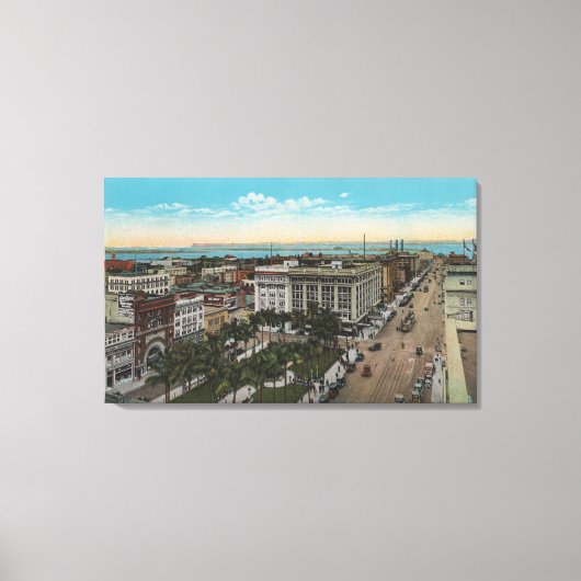 Toile San Diego, CA - Oiseaux Vue du centre-ville (Recto)