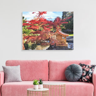Toile Sanctuaire du jardin japonais et feuilles d'automn
