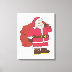 Toile Santa Claus en rouge avec sac cadeau et lunettes