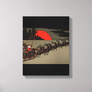 Toile Santa Claus Reindeer Sleigh Vintage victorien