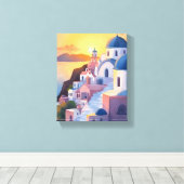 Toile Santorin, Grèce | Coucher de soleil sur la côte à (Insitu (Plancher de Bois))