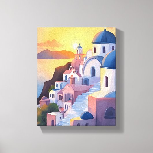 Toile Santorin, Grèce | Coucher de soleil sur la côte à (Recto)