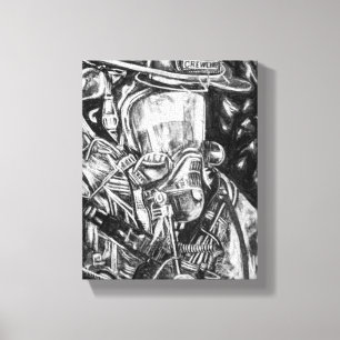 Toile Sapeur-pompier - courage - dessin de fusain