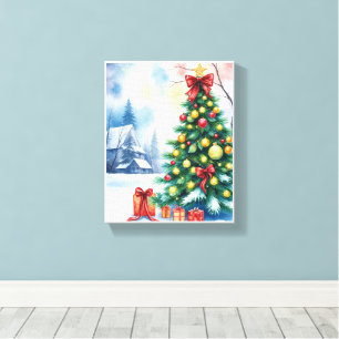 Toile Sapin de Noël dans un Paysage Hivernal Enchanté