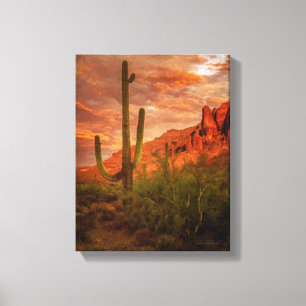 Toile Saquaro Cactus Superstition Mountain Sunset 11x14