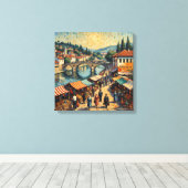 Toile Sarajevo Riverside Bazaar Scene Canvas Art (Insitu (Plancher de Bois))