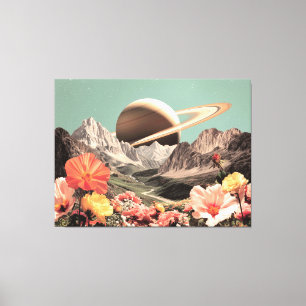 Toile Saturne surréaliste au-dessus de la vallée de la m