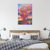 Toile Saule rose au coucher du soleil près de l'étang (Insitu(Chambre))