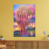 Toile Saule rose au coucher du soleil près de l'étang (Insitu(Salon))