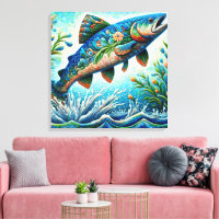 Saumon Saut Mosaïque Floral Blue Green Peach