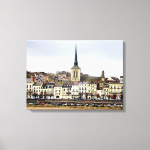 Toile Saumur River Bank Scene Canvas Print