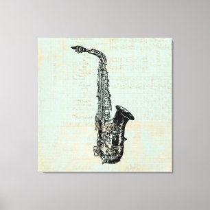 Toile Saxophone Vintage Mint Green Music Art