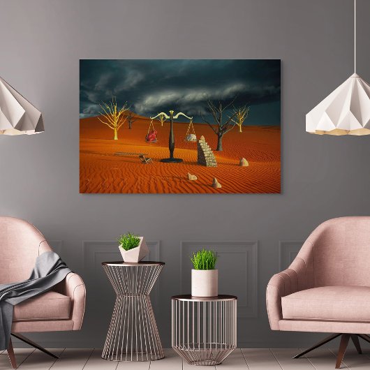 Toile Scales of Truth – Surreal Desert Symbolism