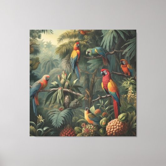 Toile Scène botanique de perroquets et ananas (Recto)
