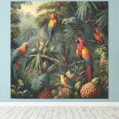 Toile Scène botanique de perroquets et ananas (Insitu (Plancher de Bois))
