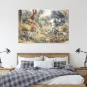 Toile Scène botanique de zèbres et lions dans une oasis (Insitu(Chambre))