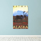 Toile Scène Caribou - Katmai, Alaska (Insitu (Plancher de Bois))