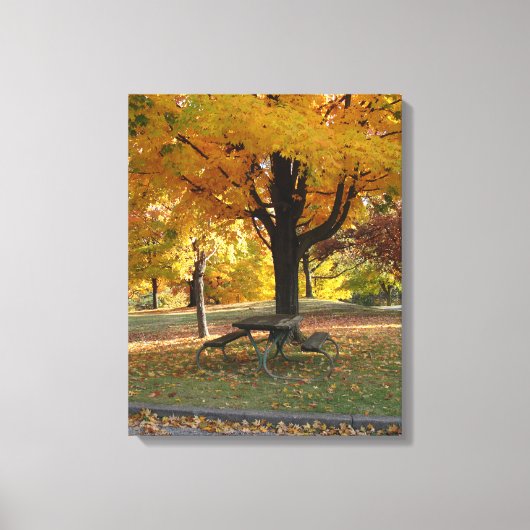 Toile Scène d'automne avec table de pique-nique. (Recto)