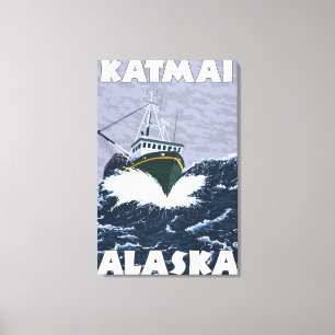 Toile Scène de bateau de pêche - Katmai, Alaska