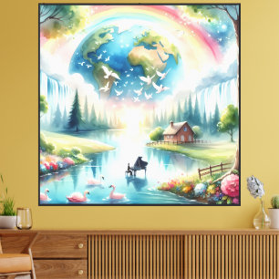 Toile Scène de fantaisie terre arc-en-ciel fantaisiste