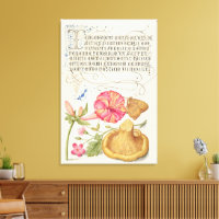 Scène de jardin avec fleurs, papillon et champigno