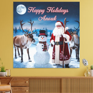 Toile Scène de Noël classique avec Père Noël, Snowman
