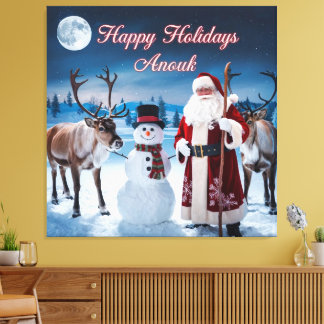 Toile Scène de Noël classique avec Père Noël, Snowman