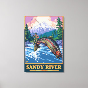 Toile Scène de pêche de mouche - rivière de Sandy,