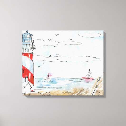 Toile Scène de phare rouge et blanc (Recto)