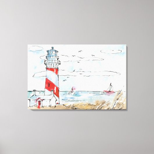 Toile Scène de phare rouge et blanc (Recto)
