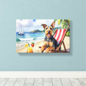 Toile Scène de plage avec Airedale Terrier (Insitu (Plancher de Bois))