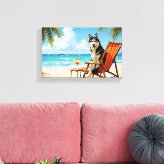 Toile Scène de plage avec un Malamute d'Alaska (Insitu(Salon))
