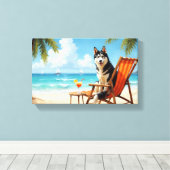 Toile Scène de plage avec un Malamute d'Alaska (Insitu (Plancher de Bois))