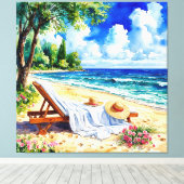 Toile Scène de plage relaxante avec chaise longue (Insitu (Plancher de Bois))