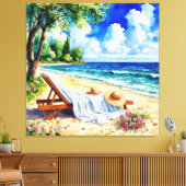 Toile Scène de plage relaxante avec chaise longue (Insitu(Salon))