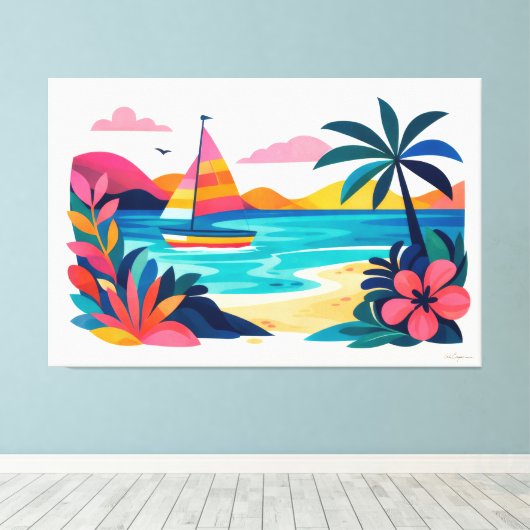Toile Scène de plage rétro moderne 01 (Insitu (Plancher de Bois))