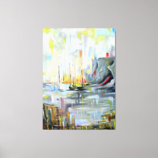 Toile Scène de port sereine : peinture abstraite sur toi