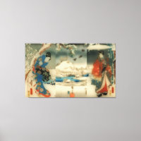 scène d'hiver - triptyque d'art japonais vintage