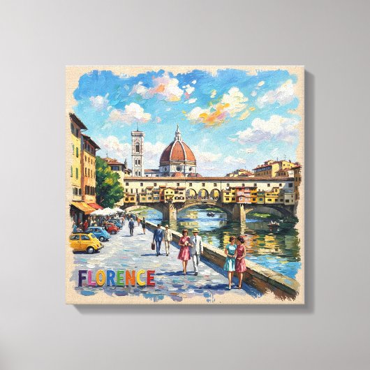 Toile Scène du Duomo du Ponte Vecchio de Florence sur to (Recto)
