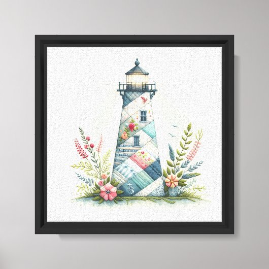Toile Scène florale de phare en patchwork côtier (Recto)