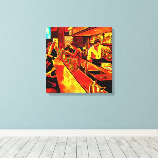 Toile Scène Fun Bar | Barman et clients (Insitu (Plancher de Bois))