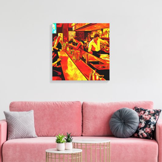 Toile Scène Fun Bar | Barman et clients (Insitu(Salon))