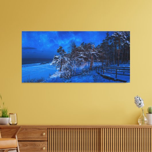 Toile Scène hivernale nocturne avec pins enneigés (Insitu(Salon))